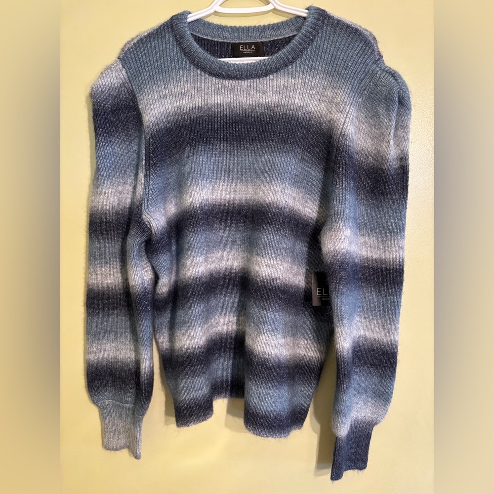 Rafaella Blue and Gray Crewneck Sweater Gradient Stripes